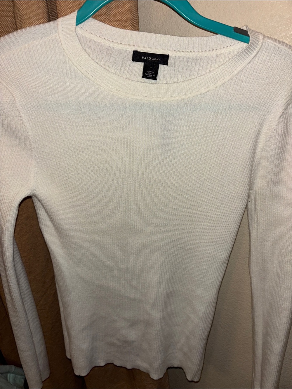 NWT Halogen Cream Ribbed Long Sleeve Crewneck Top